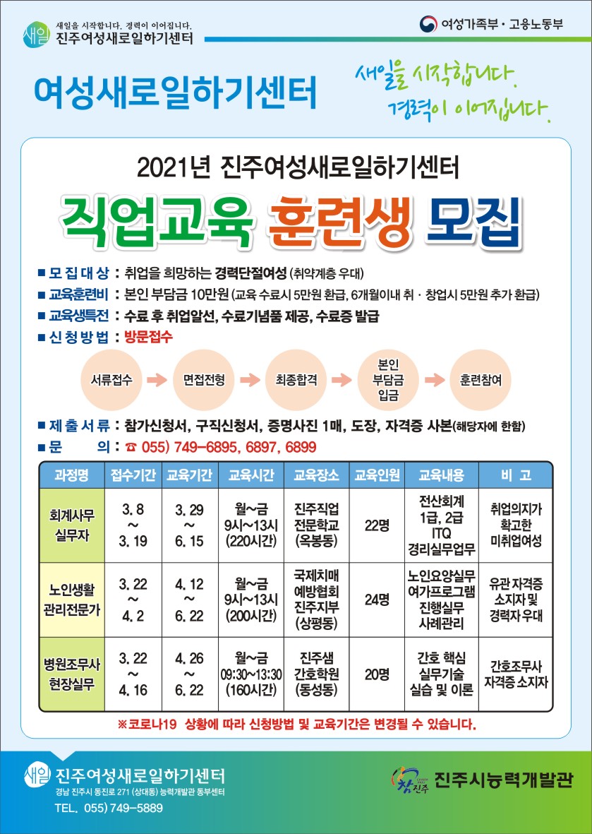 2021년  여성새일센터 직업교육훈련생 모집