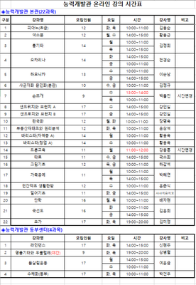 온라인 교육 강좌 및 시간표