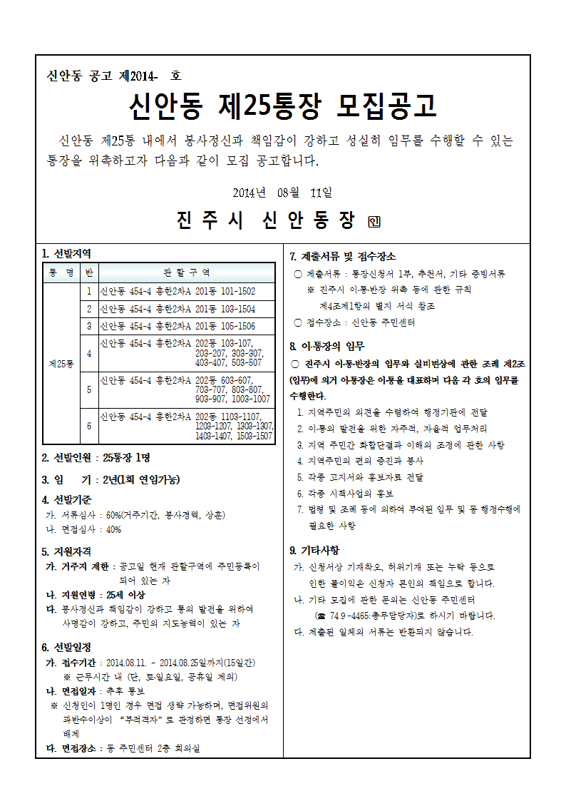 신안동 25통장 공개모집