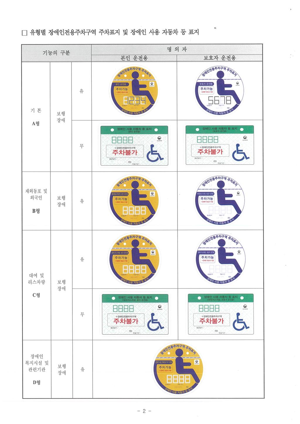 변경된 장애인주차표지 유형