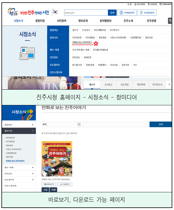 만화로보는 진주 홈페이지 사용