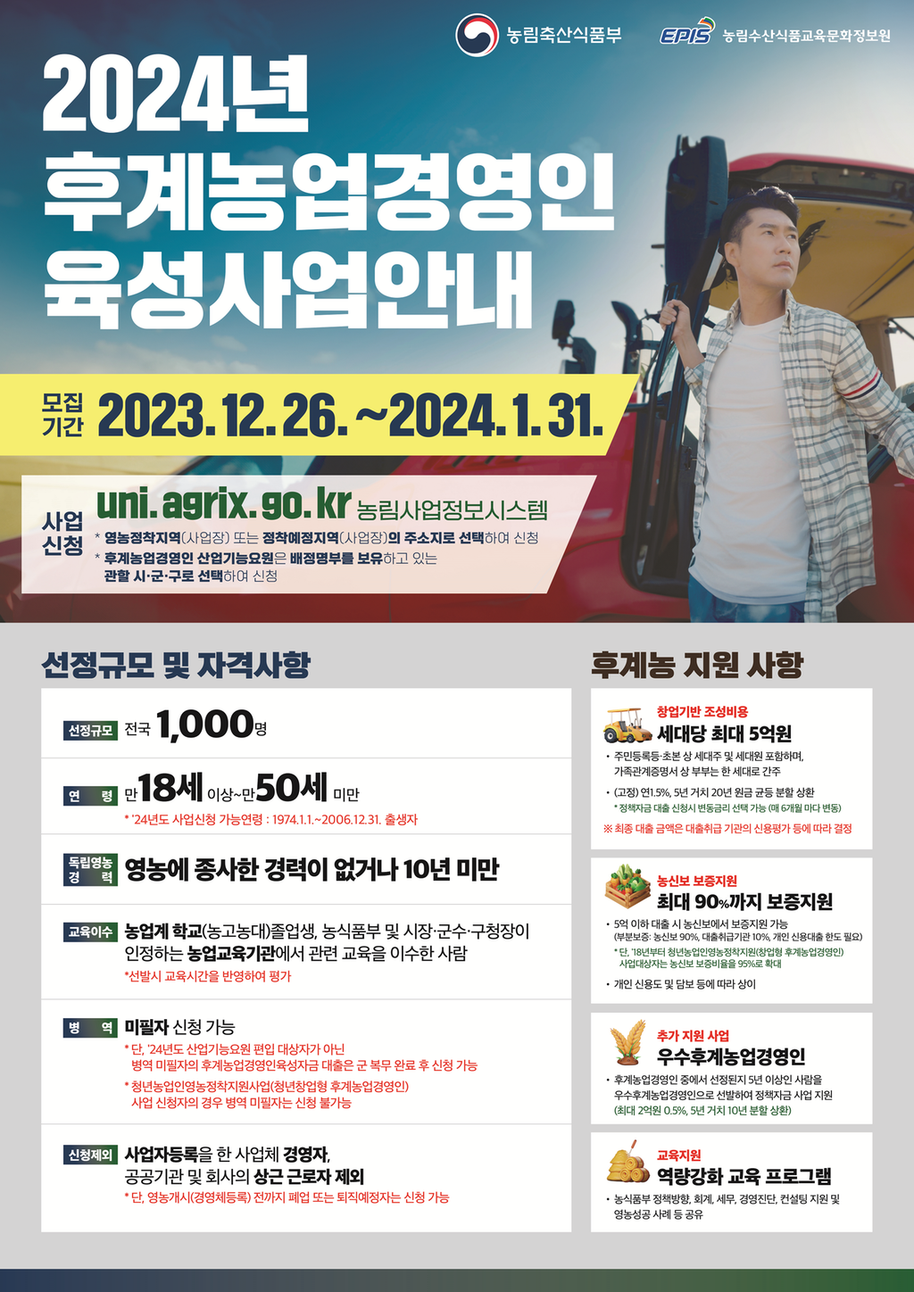 2024년 후계농업경영인 선발 및 지원사업 홍보포스터