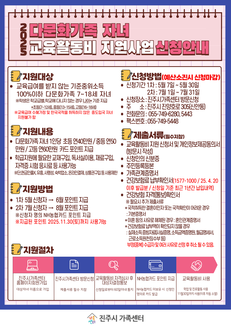 다문화가족 교육활동비 지원 홍보문