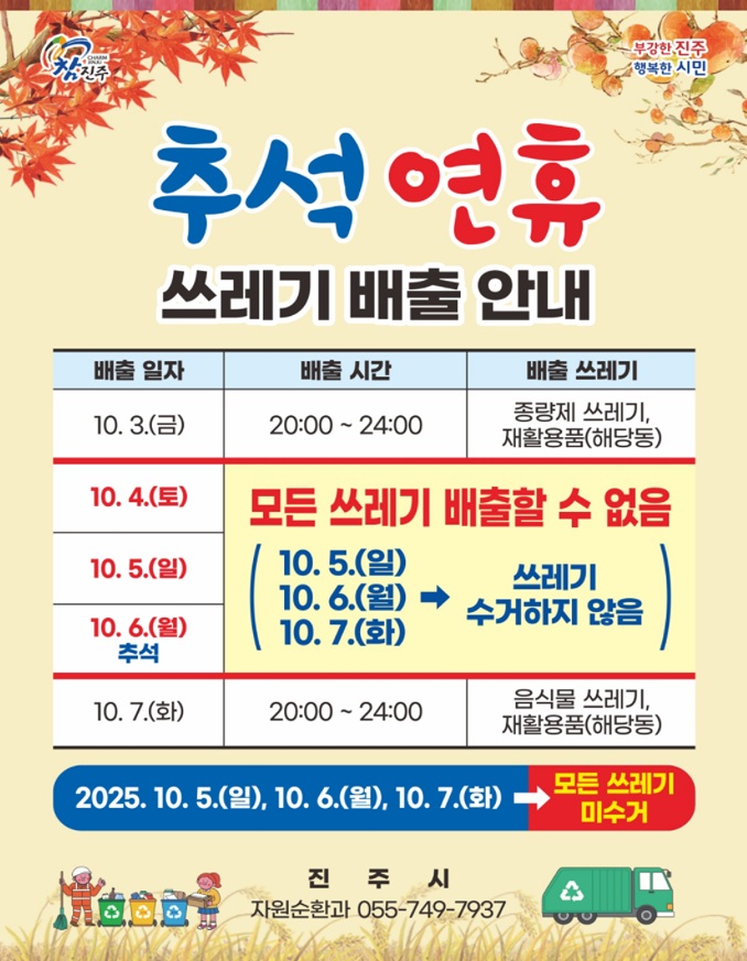 추석연휴 쓰레기 배출 안내