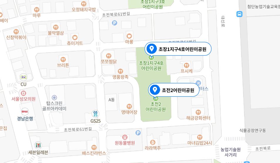  초전2어린이공원 및 초전북로 61번길 인근 지도사진