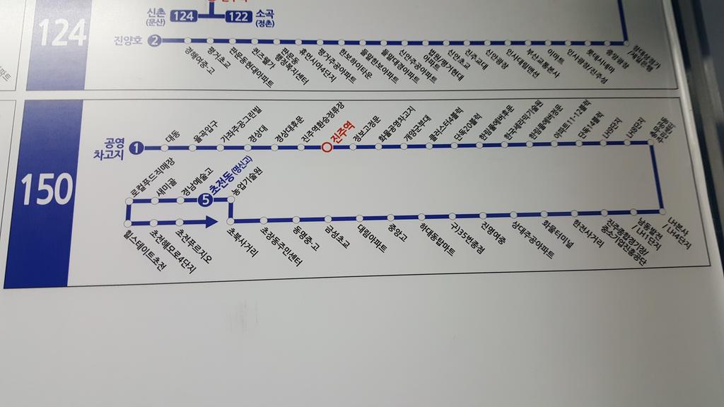 진주역 버스 정류장에 있는 150번 노선 안내도