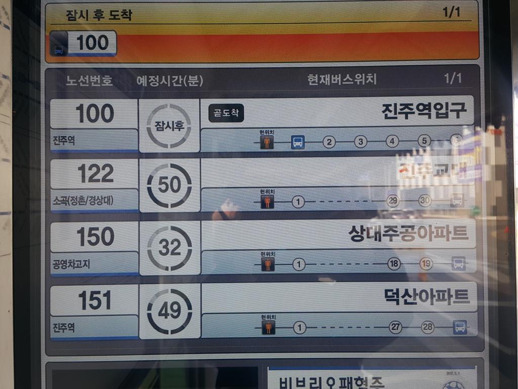 기차는 도착했는데 시내버스 도착시간 알림 현황입니다.