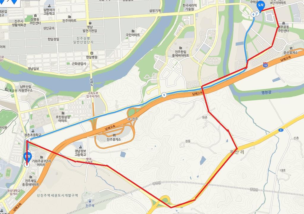 파란색이 최단경로입니다. 택시가 의도적으로 빨간색 경로를 택했습니다.