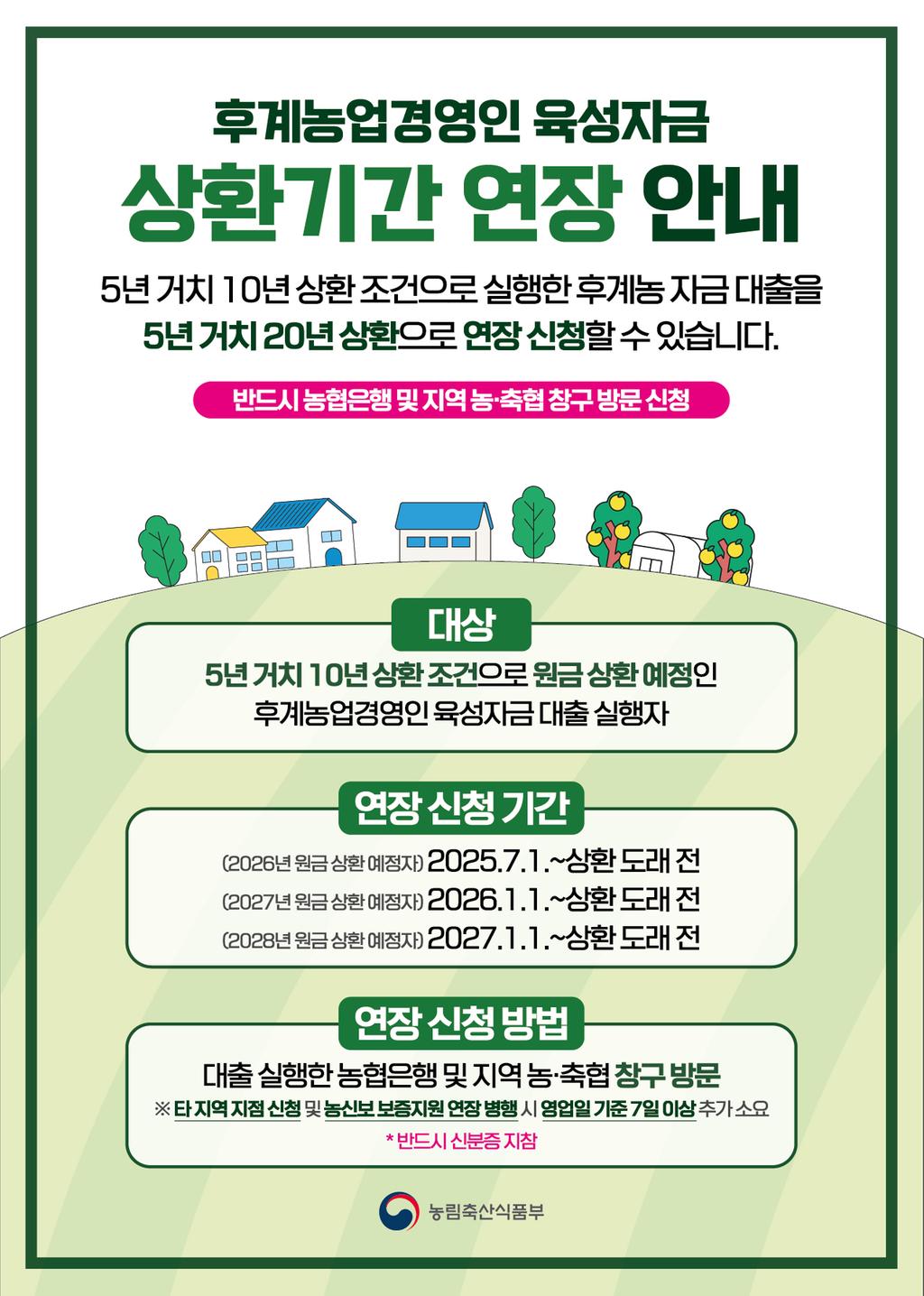 후계농업경영인 육성자금 상환기한 연장 안내