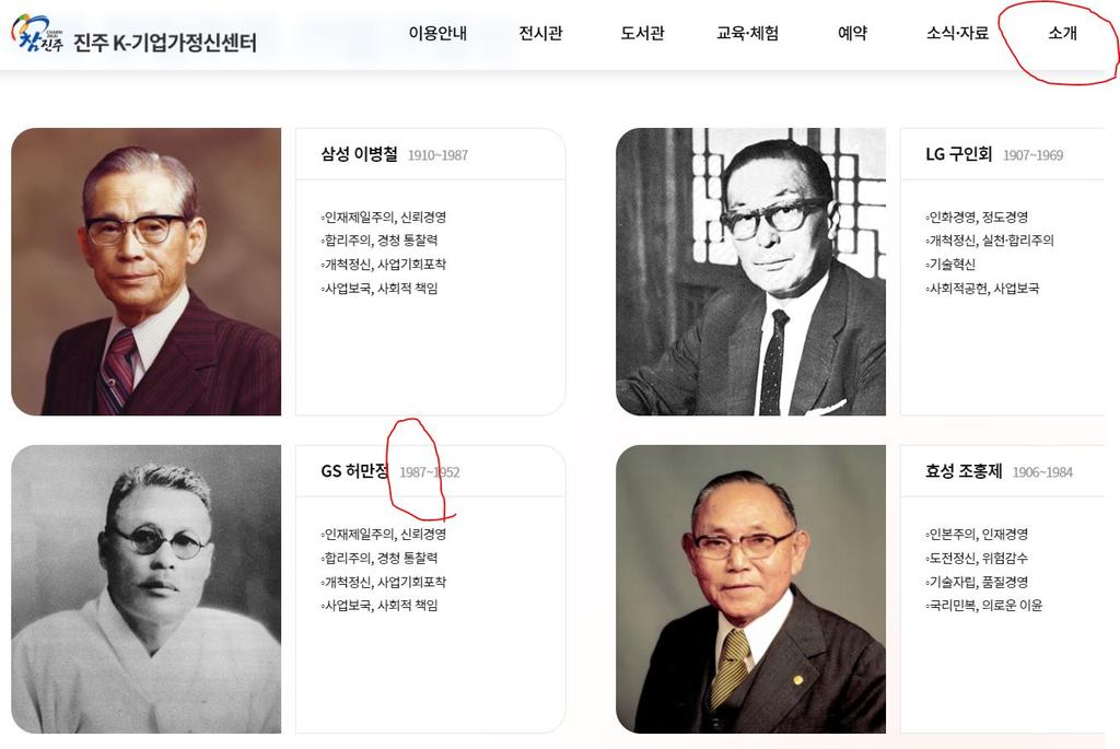 GS허만정 출생연도 표기 오류