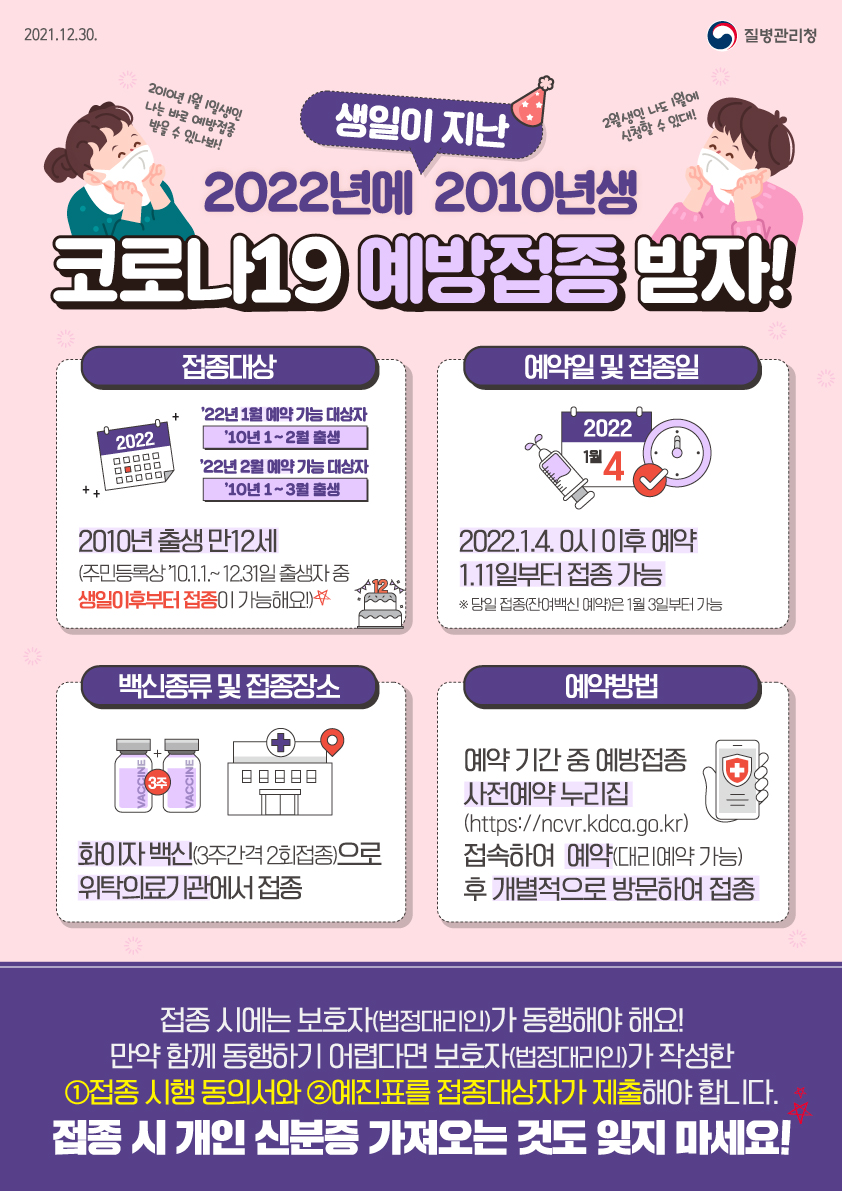 2010년생 코로나19 예방접종 안내문