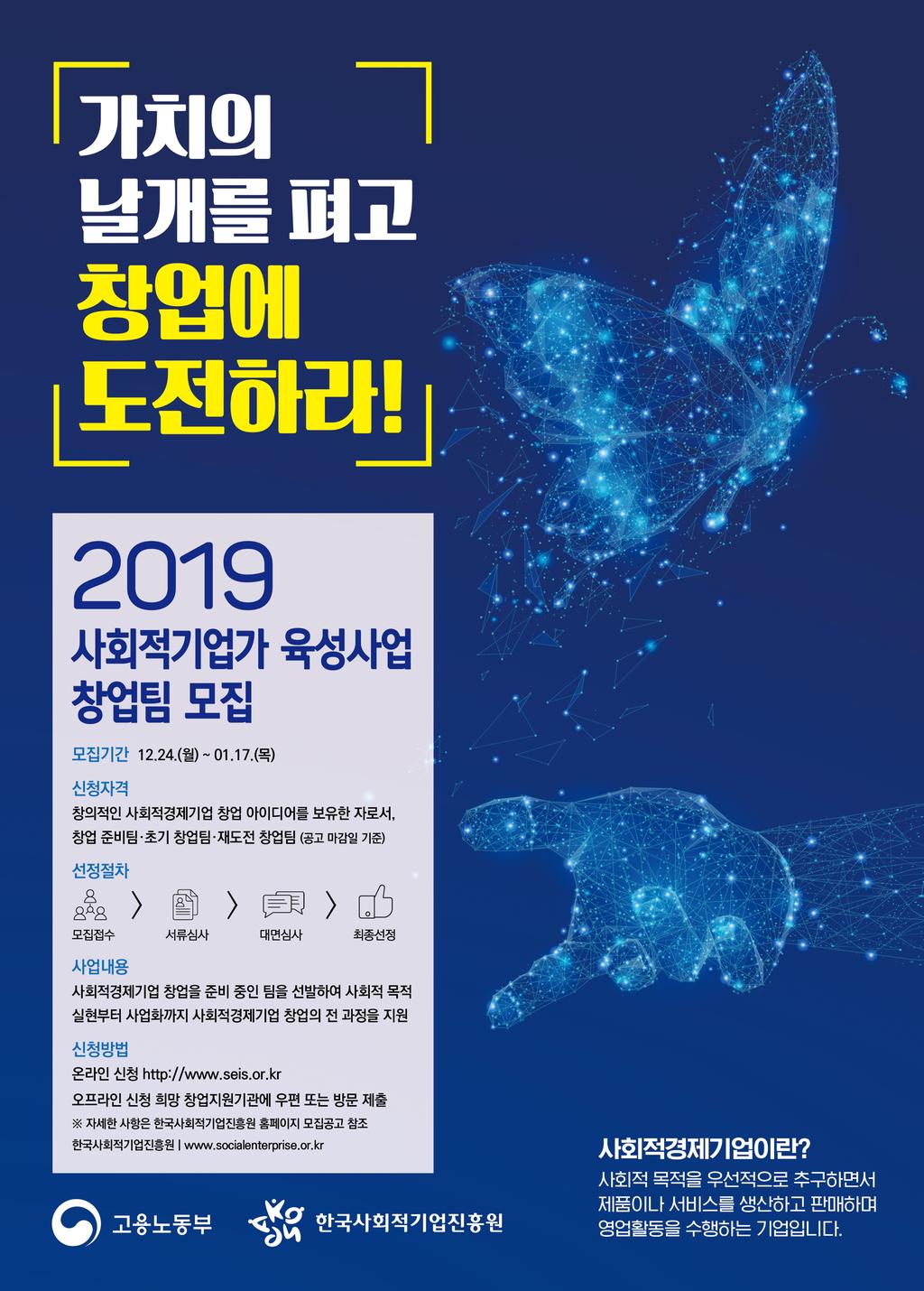 2019년 사회적기업가 육성사업 모집 포스터