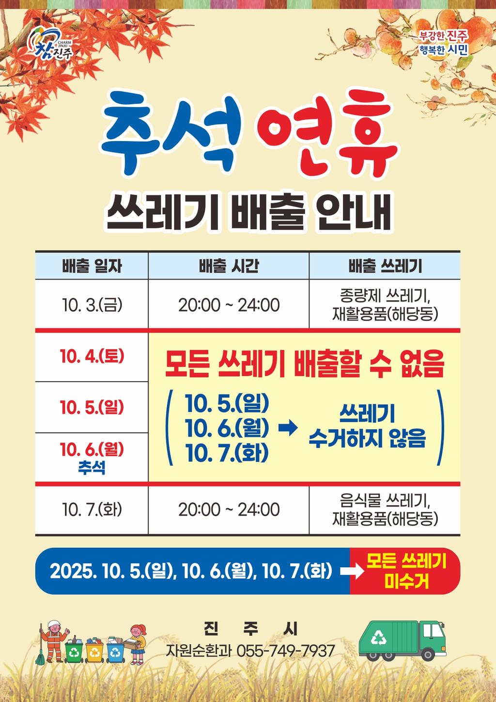 추석 연휴 쓰레기 배출 안내